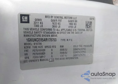 2010 GMC Yukon Slt z USA, uszkodzony, nr VIN 1GKUKCE05AR178753